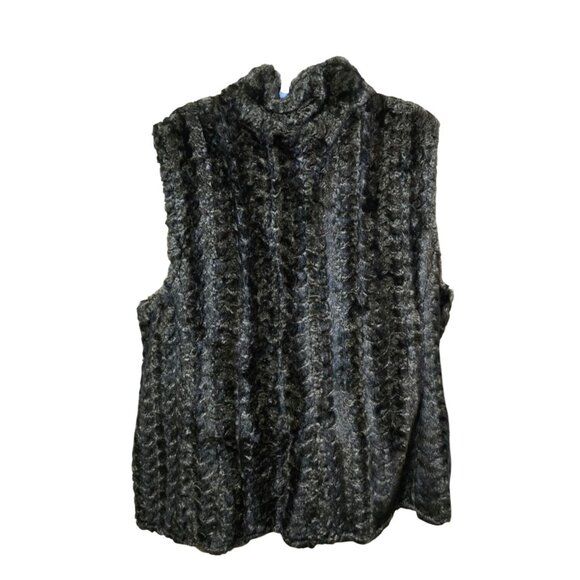 Dalia Collection Faux Fur Vest Black/Brown Striped mob wife cozy elegant warm - Picture 3 of 9